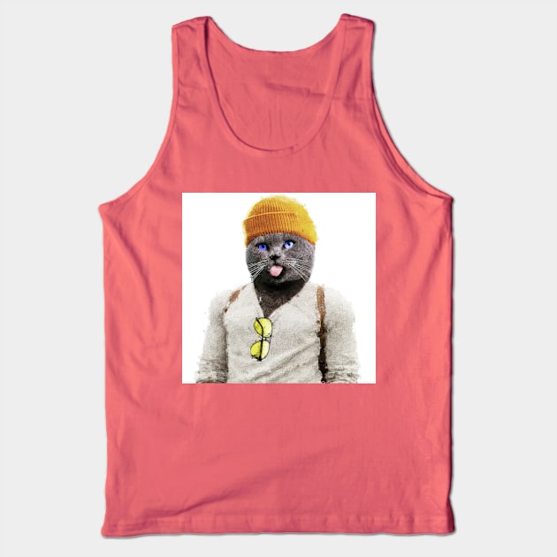 Hipster Cat in Oil: A Feline Fashionista Masterpiece Tank Top by thelazypigeon